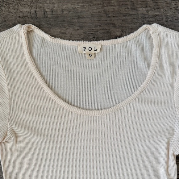 POL Waffle Knit Bodysuit Oyster Beige Long Sleeve Scoop Neck Size S Snap Closure - Picture 5 of 12